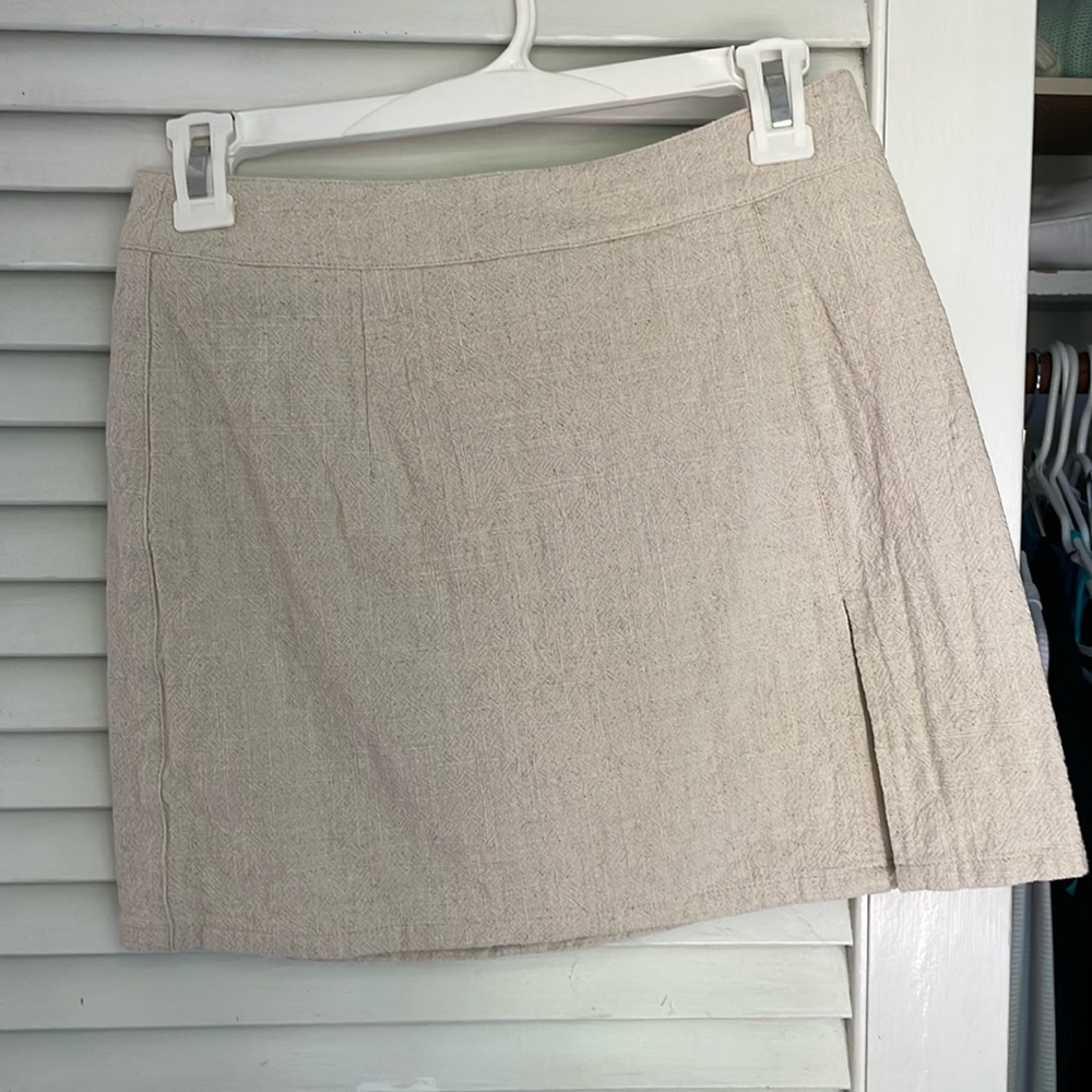 Princess Polly Beige Linen slit mini skirt